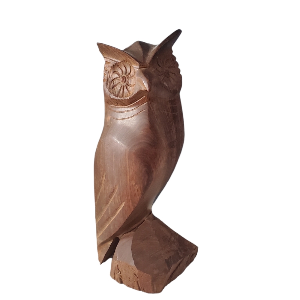 11 Inch Hand Carved Wooden Owl